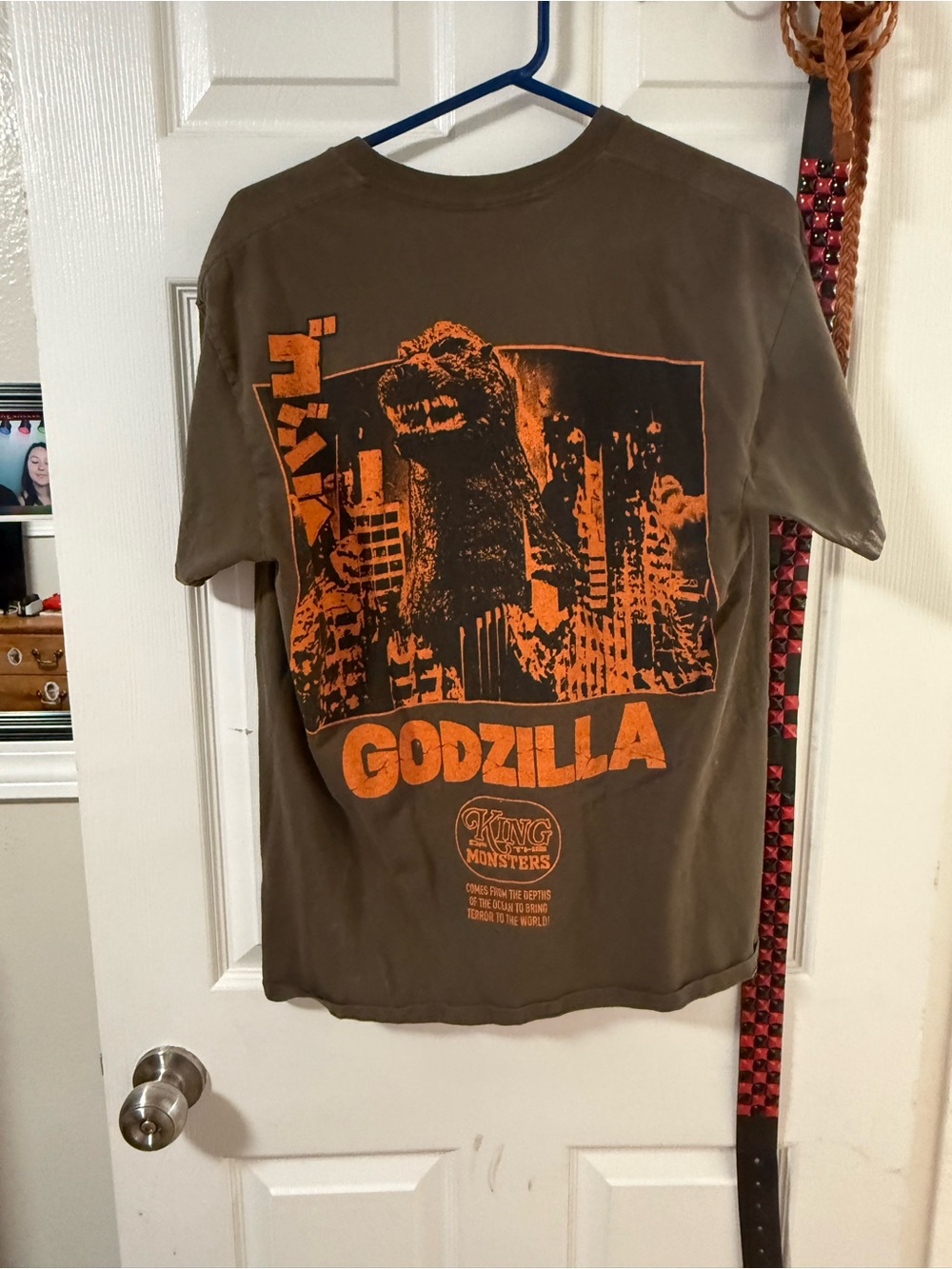Godzilla Graphic Brown Tee with Orange Print - Unbranded